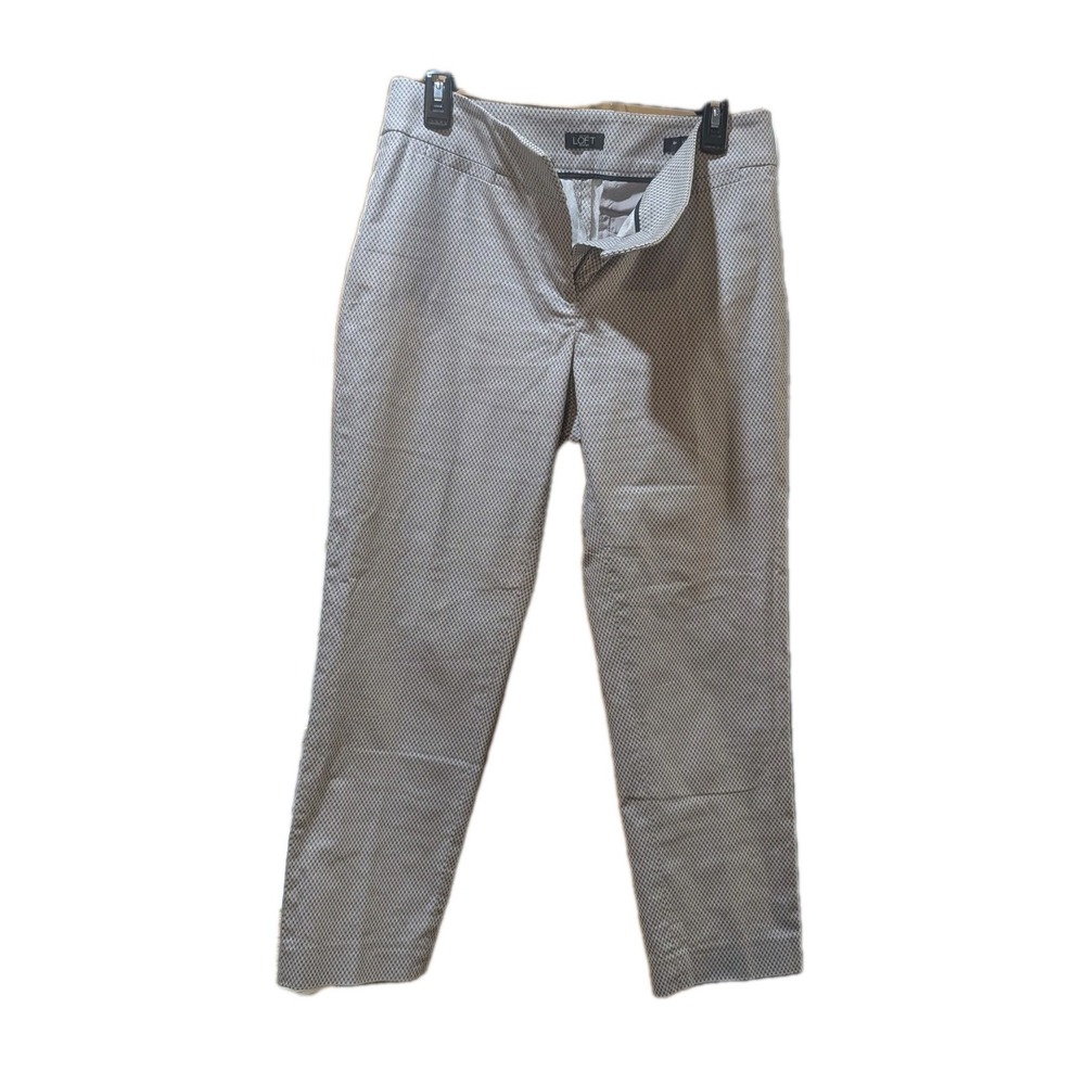 Loft Julie Gray Straight Leg Pants Womens Size 8P Dot Pattern